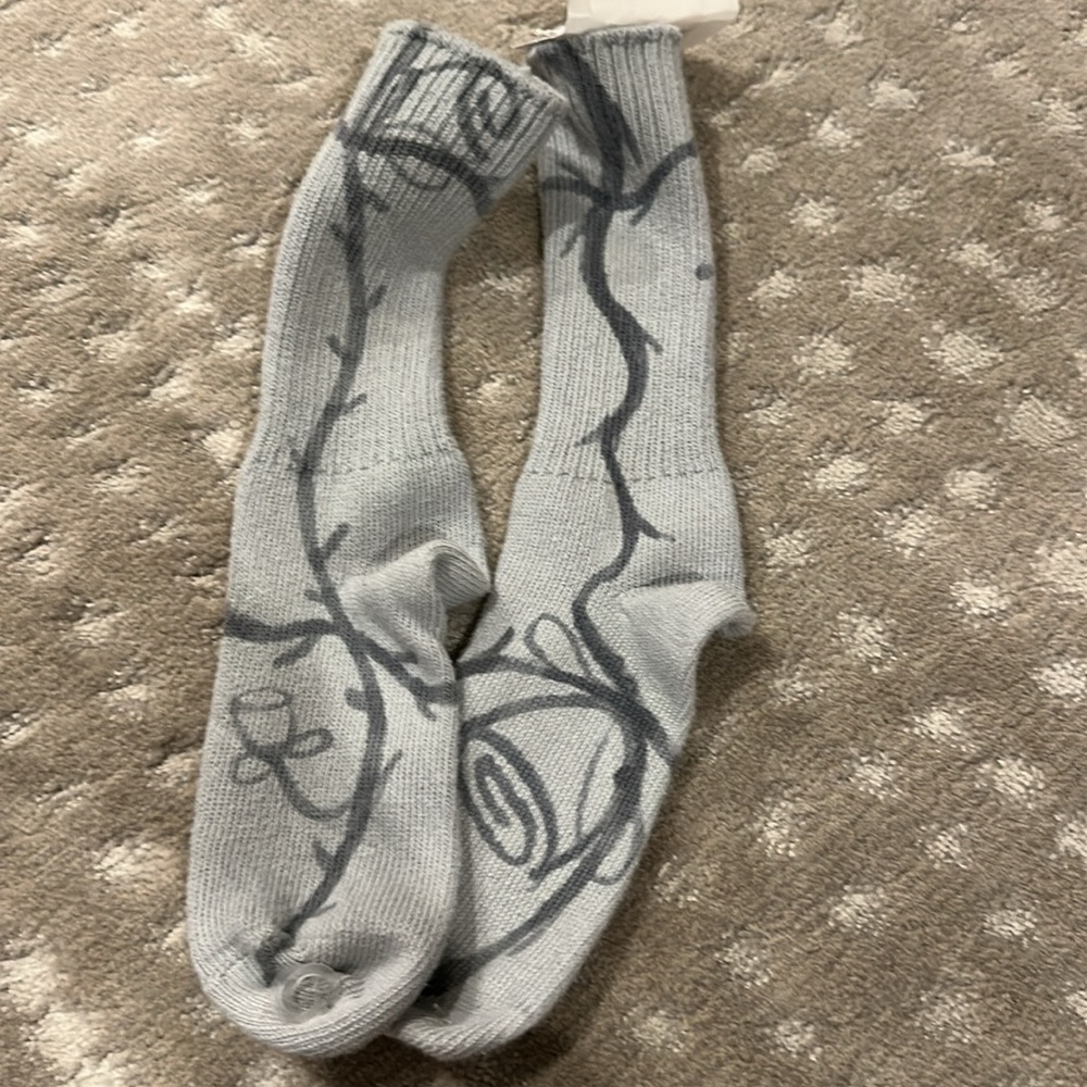 Collina Strada Gray Crew Socks with Dark Gray Vine Print - Picture 2 of 2